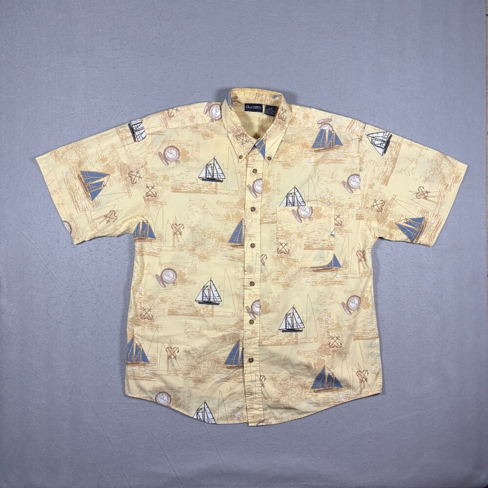 Puritan Shirt Mens Large Yellow Sailboat Nautical Map Print Cotton Button Down